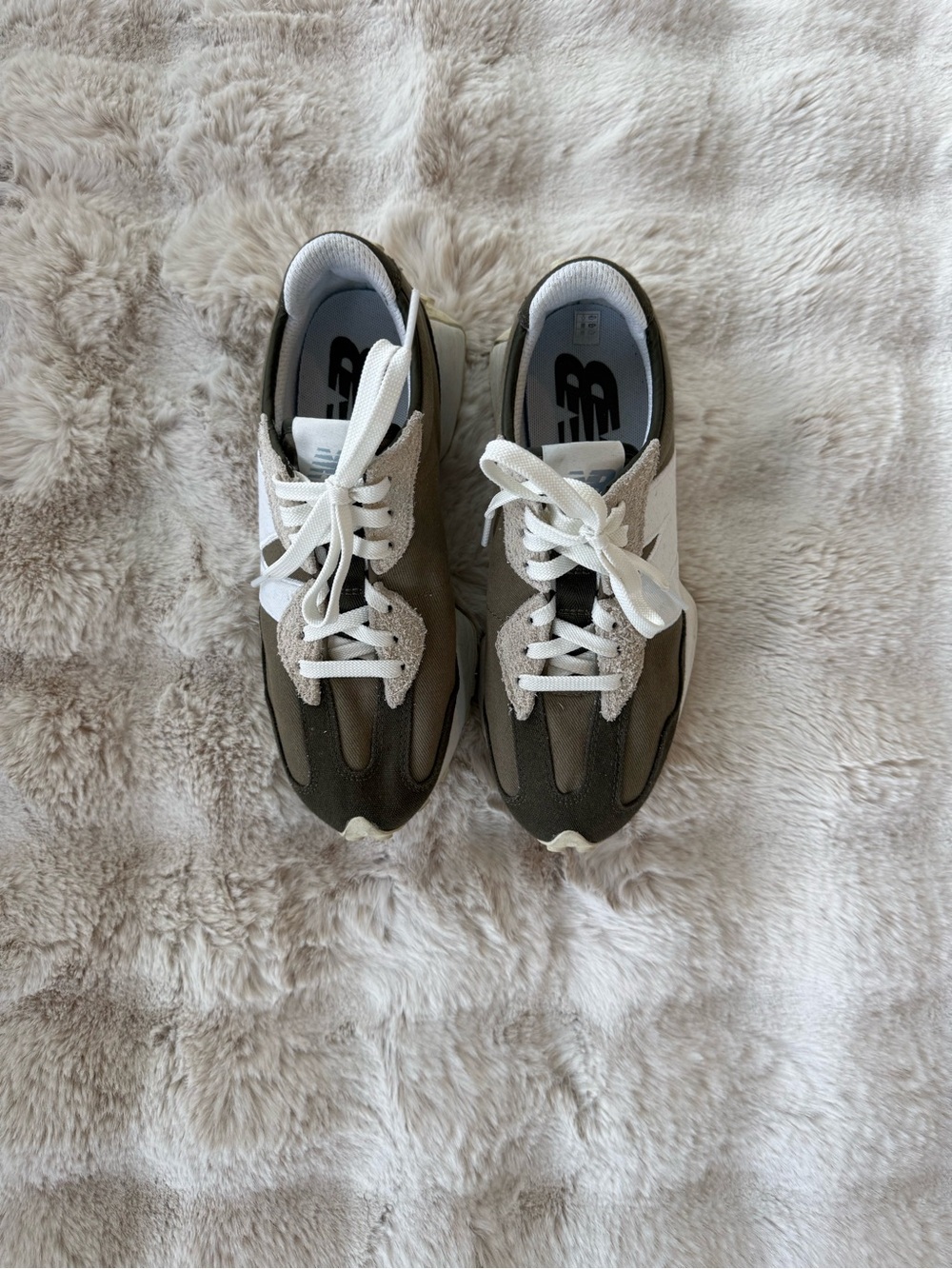 New Balance Olive Green and White Retro Sneakers